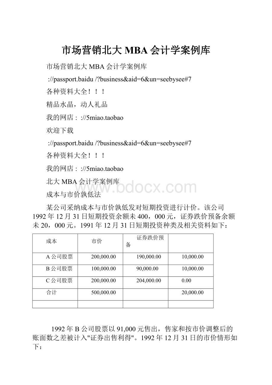 市场营销北大MBA会计学案例库Word文档格式.docx