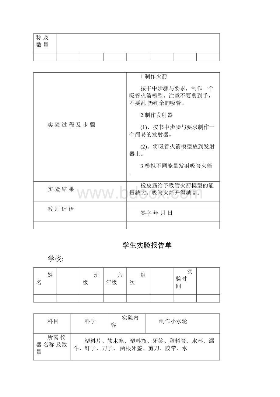 苏教版小学六年级下册科学实验报告单.docx_第3页