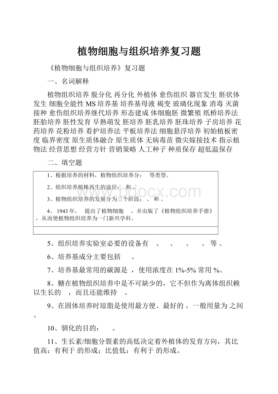 植物细胞与组织培养复习题.docx_第1页