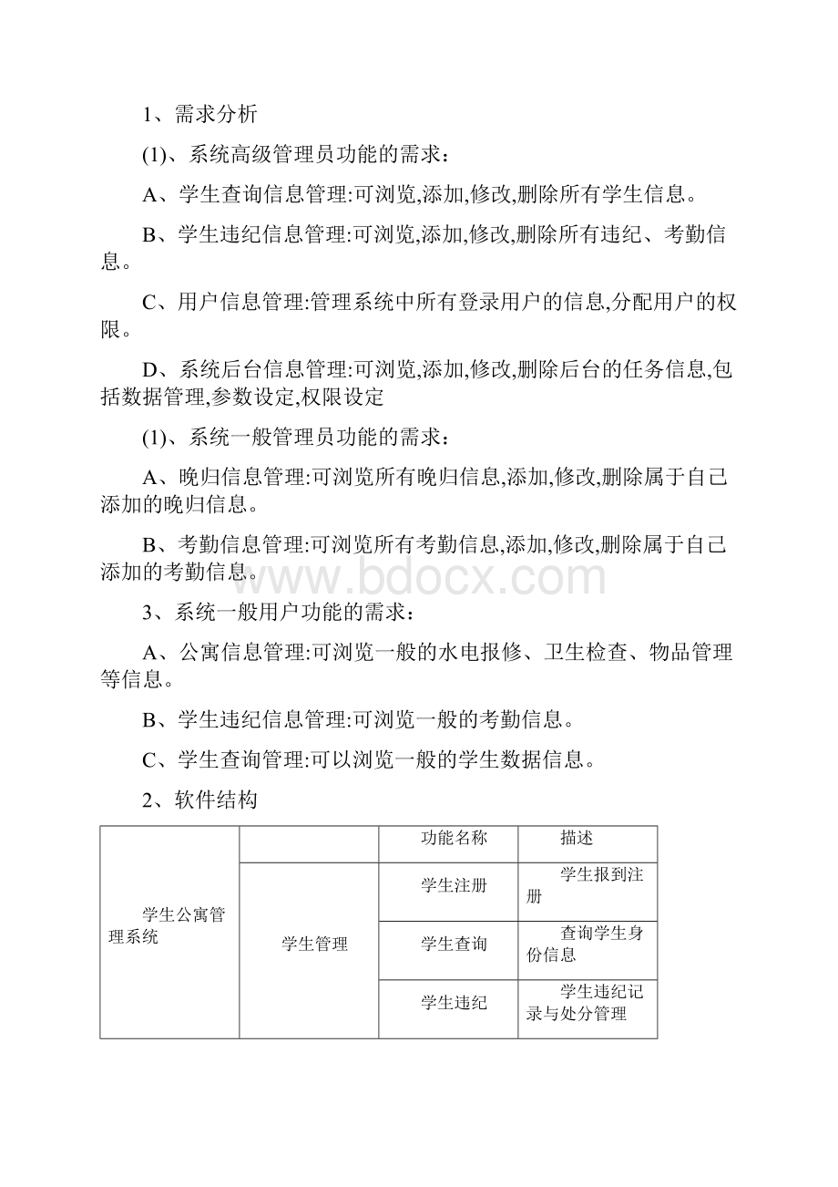 学生公寓管理系统设计说明书Word下载.docx_第2页