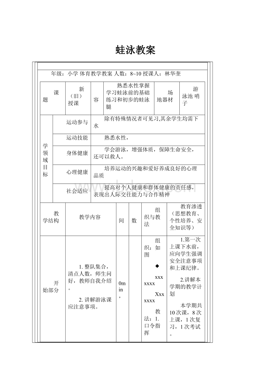 蛙泳教案Word格式文档下载.docx