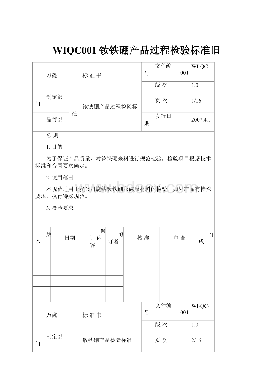 WIQC001钕铁硼产品过程检验标准旧.docx_第1页