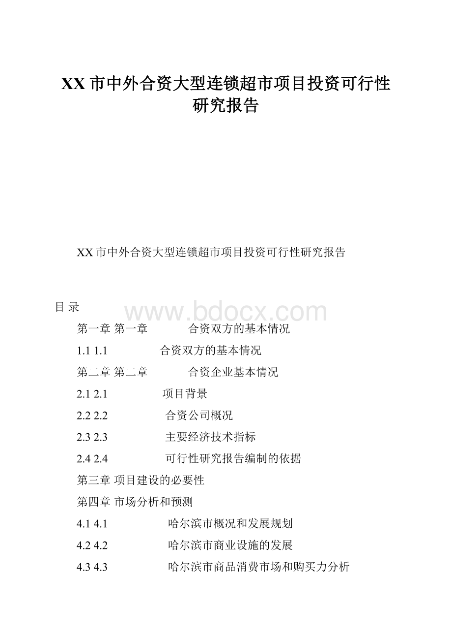 XX市中外合资大型连锁超市项目投资可行性研究报告Word格式文档下载.docx_第1页