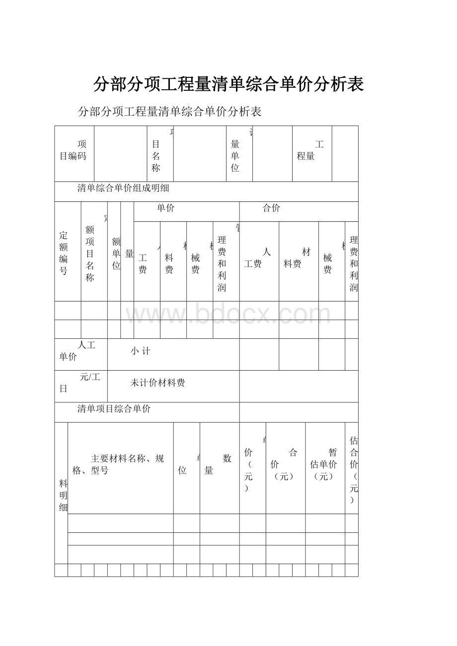 分部分项工程量清单综合单价分析表Word文档下载推荐.docx