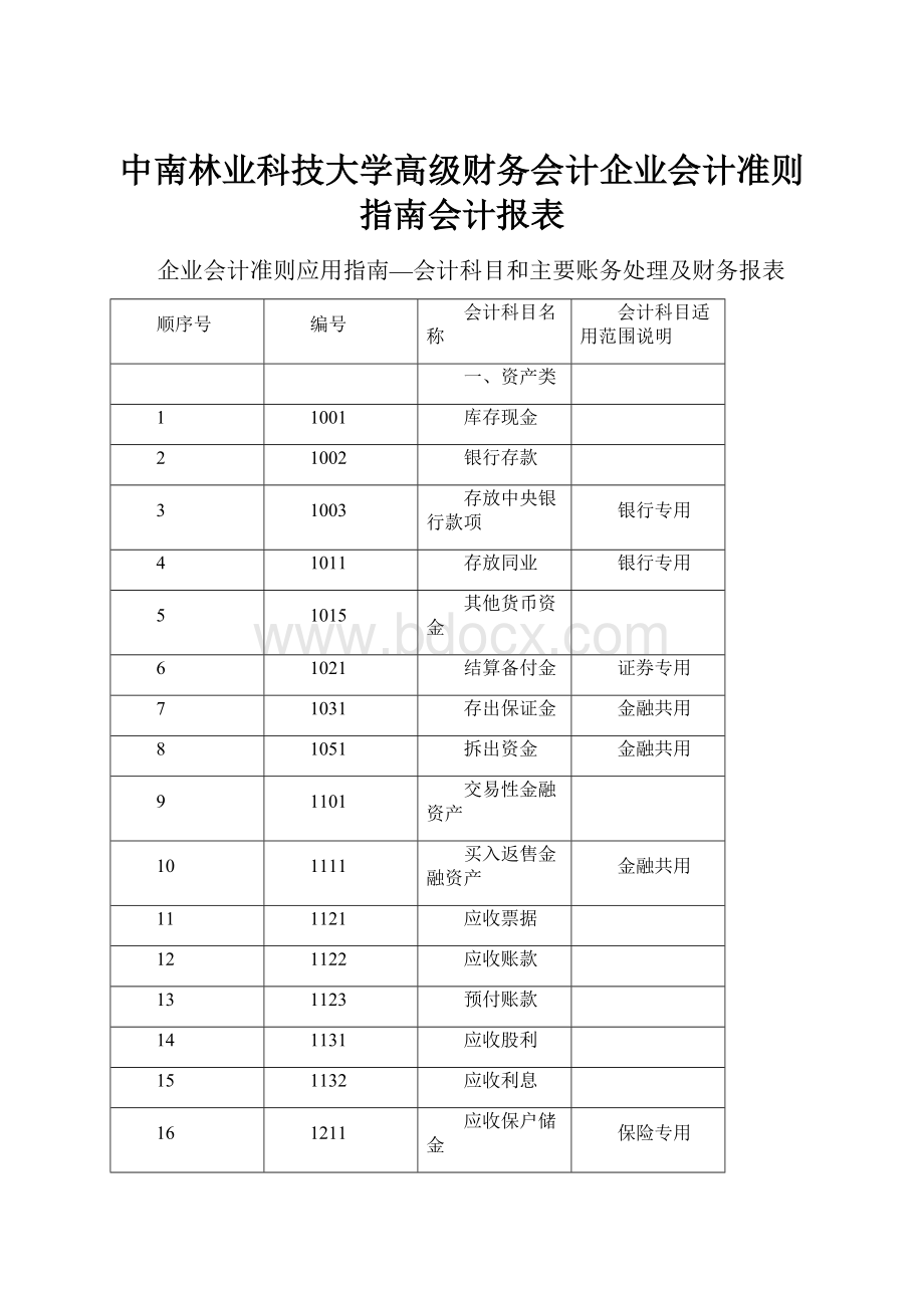 中南林业科技大学高级财务会计企业会计准则指南会计报表.docx