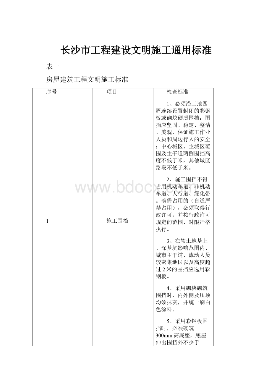 长沙市工程建设文明施工通用标准文档格式.docx