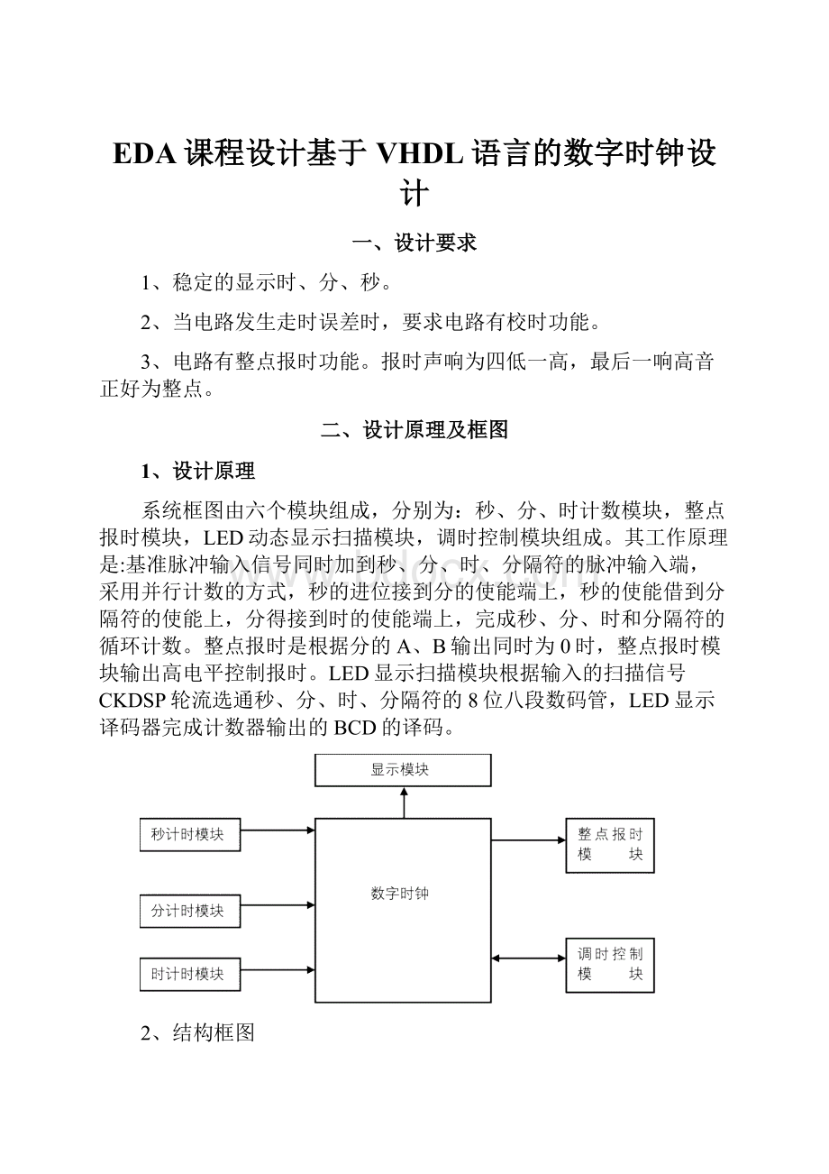 EDA课程设计基于VHDL语言的数字时钟设计.docx_第1页