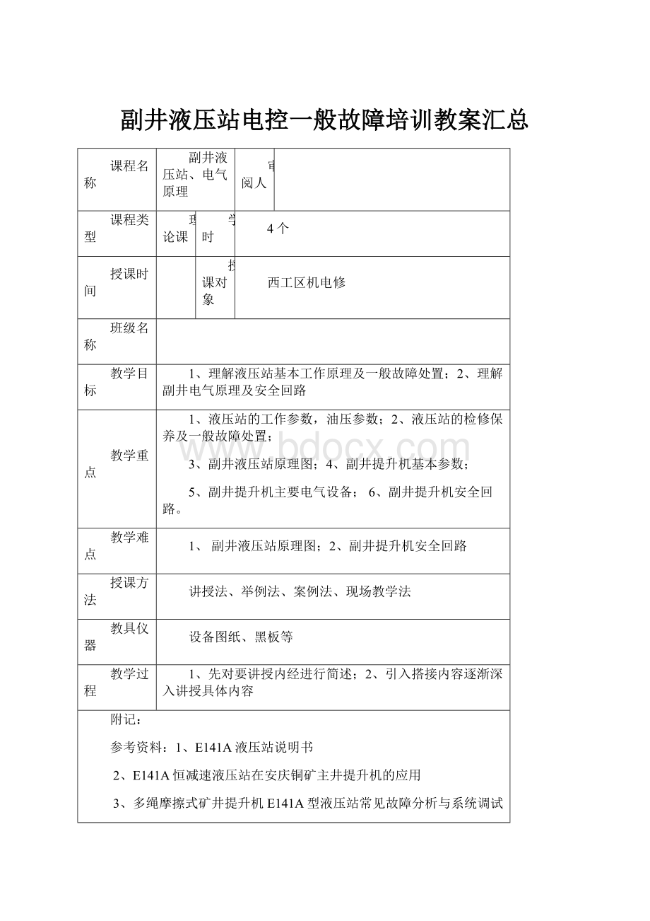 副井液压站电控一般故障培训教案汇总.docx