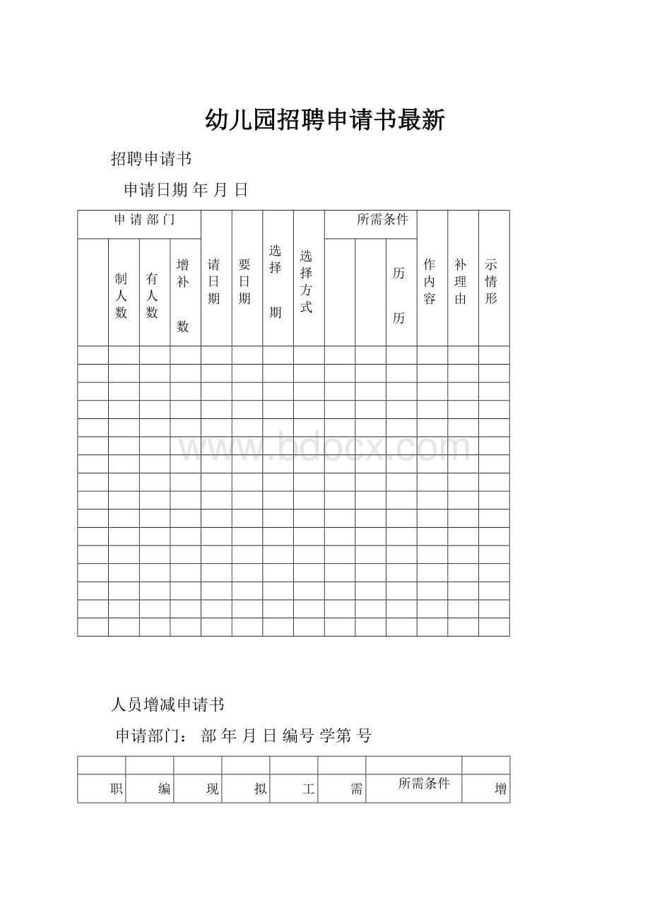 幼儿园招聘申请书最新文档格式.docx