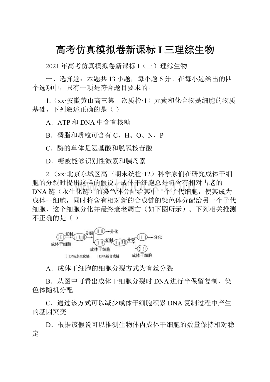 高考仿真模拟卷新课标I三理综生物Word文档格式.docx