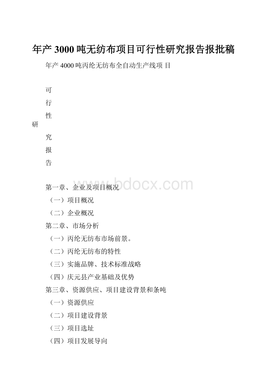 年产3000吨无纺布项目可行性研究报告报批稿Word格式文档下载.docx