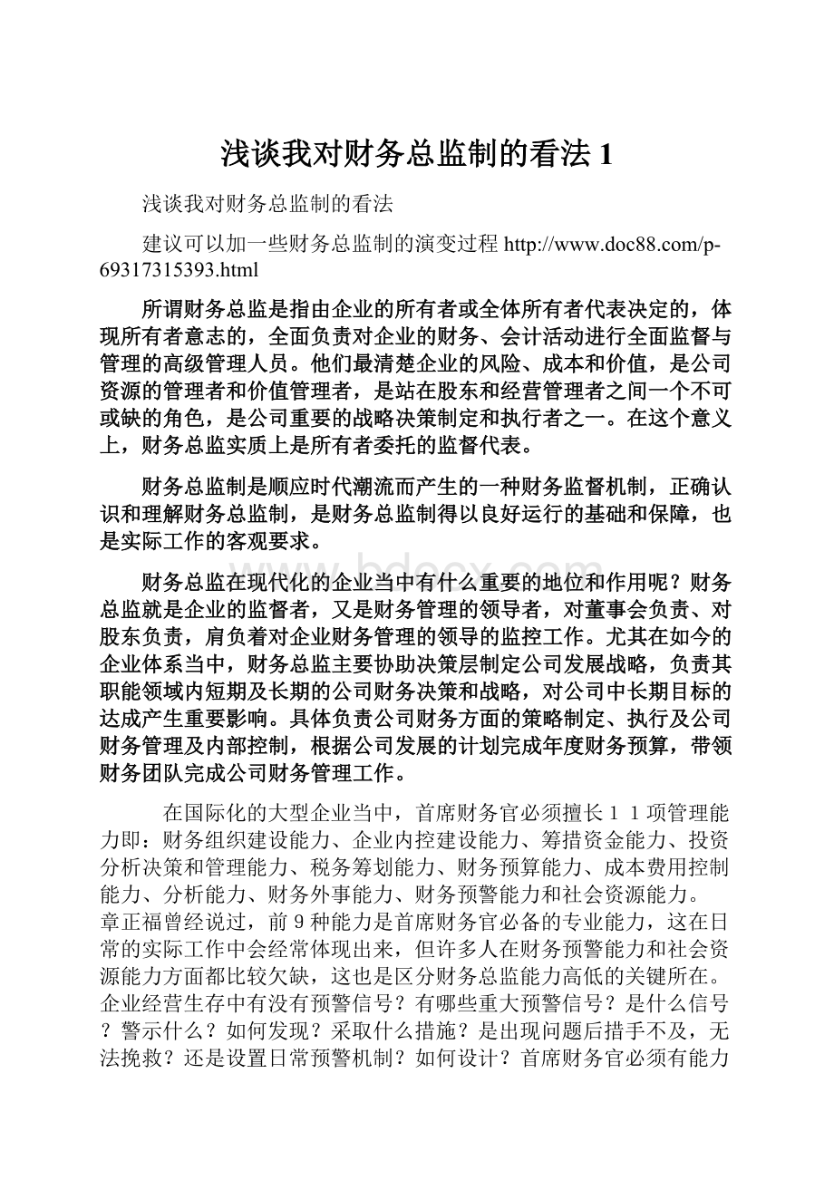 浅谈我对财务总监制的看法1Word文档下载推荐.docx