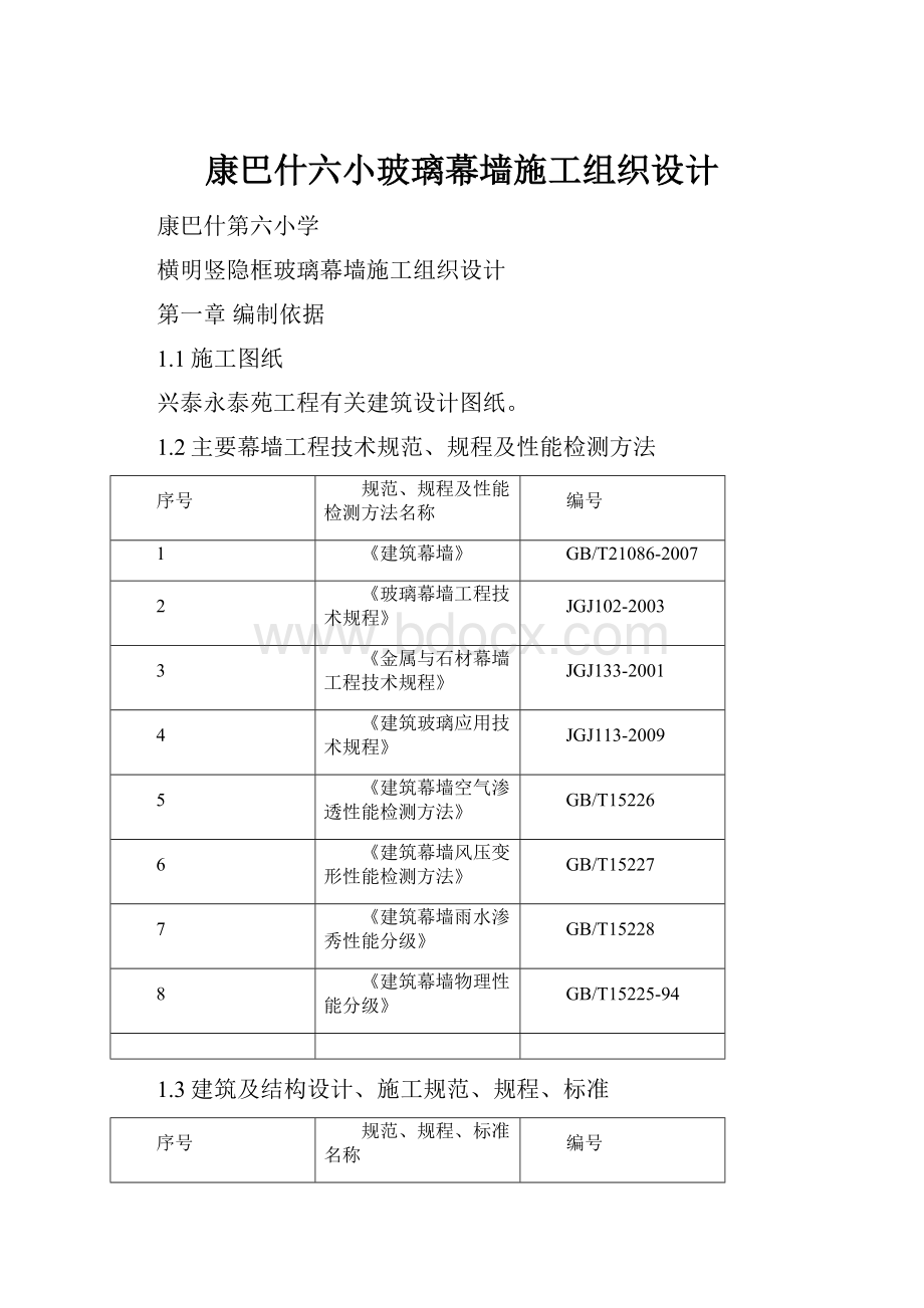 康巴什六小玻璃幕墙施工组织设计Word文件下载.docx_第1页