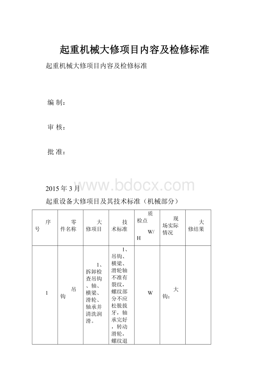 起重机械大修项目内容及检修标准.docx