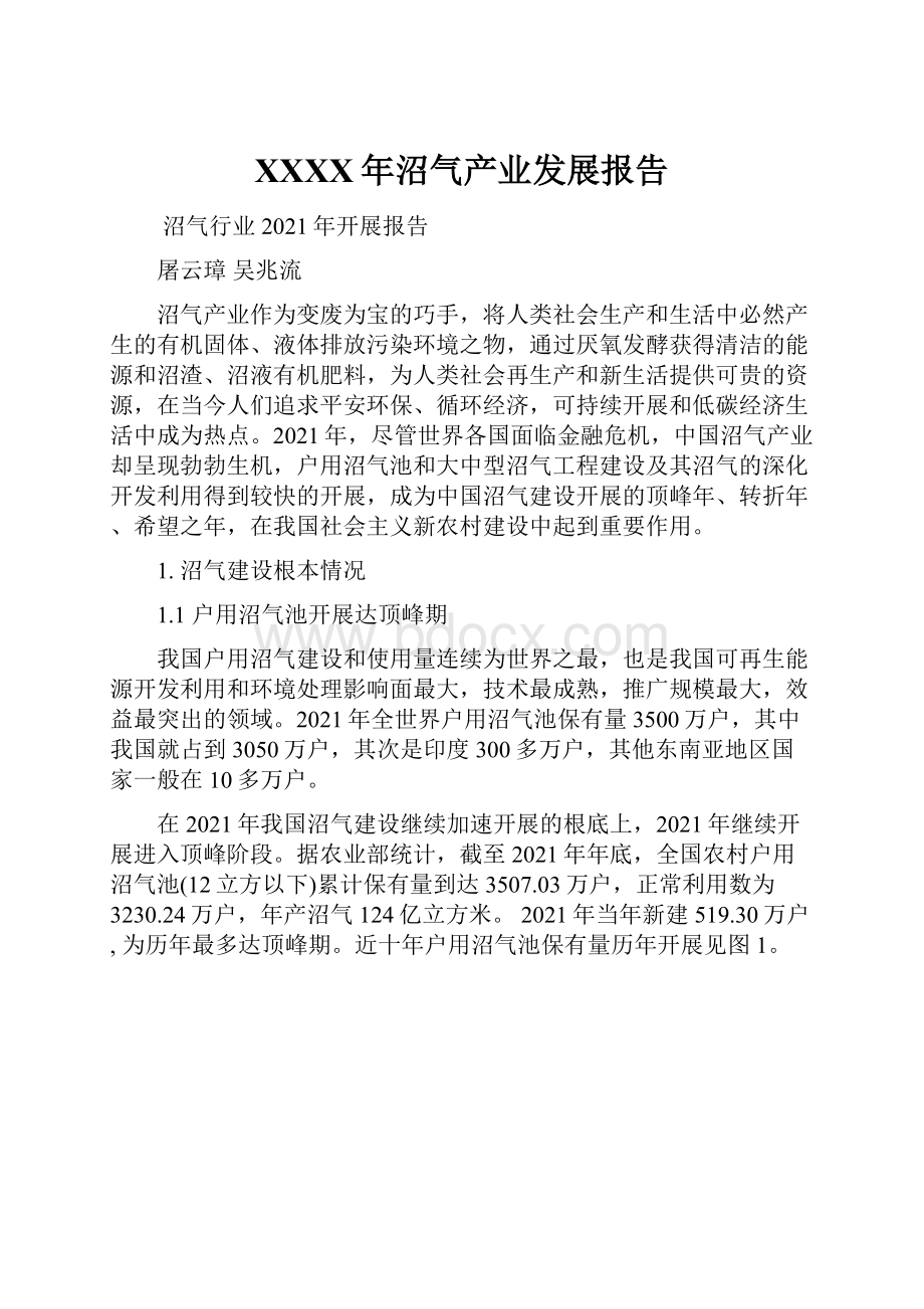 XXXX年沼气产业发展报告.docx_第1页