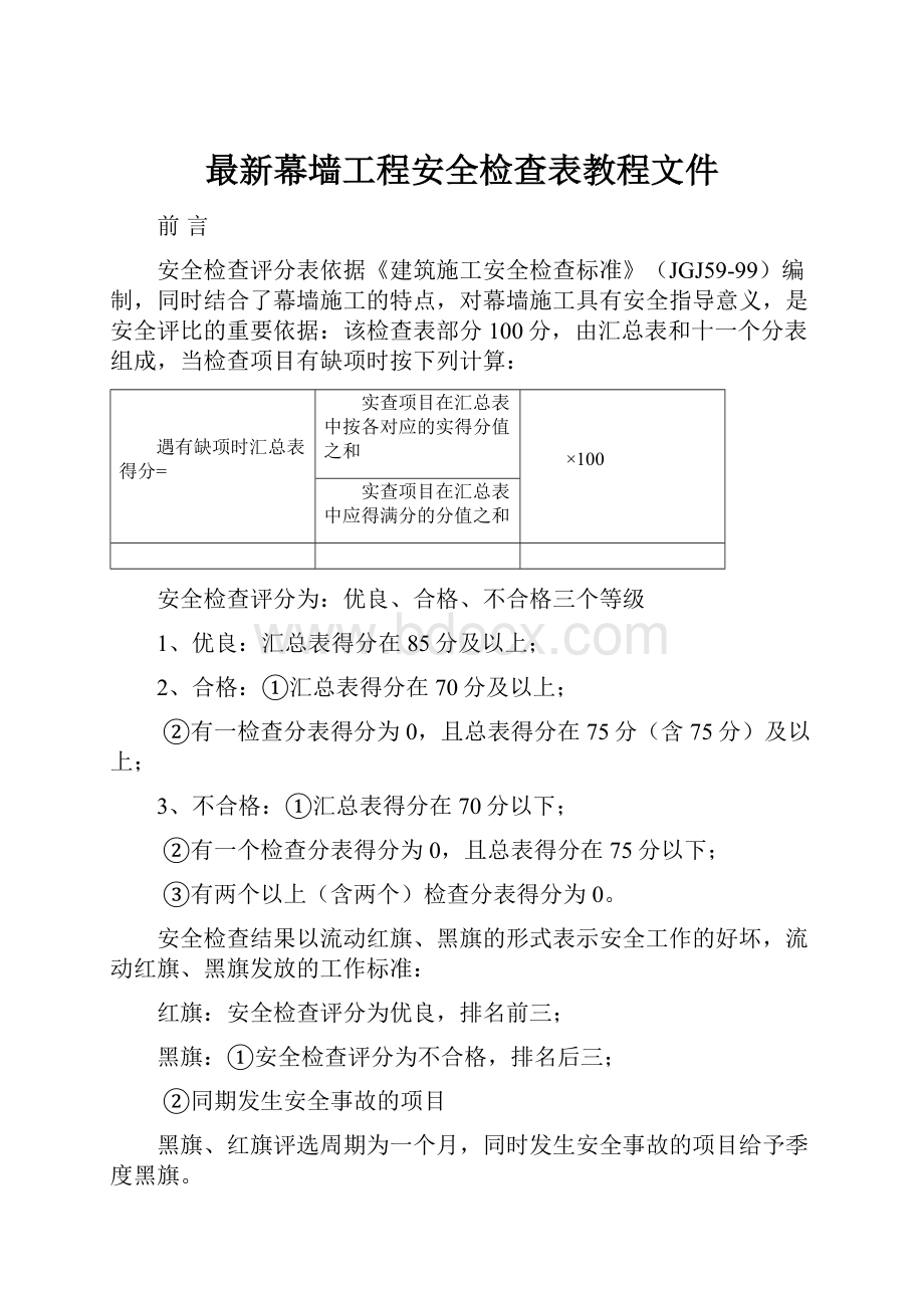 最新幕墙工程安全检查表教程文件Word格式文档下载.docx