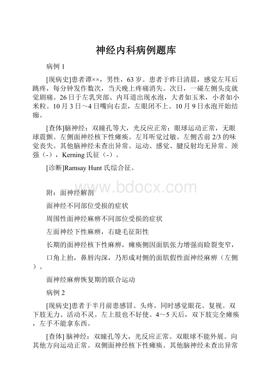 神经内科病例题库Word格式文档下载.docx