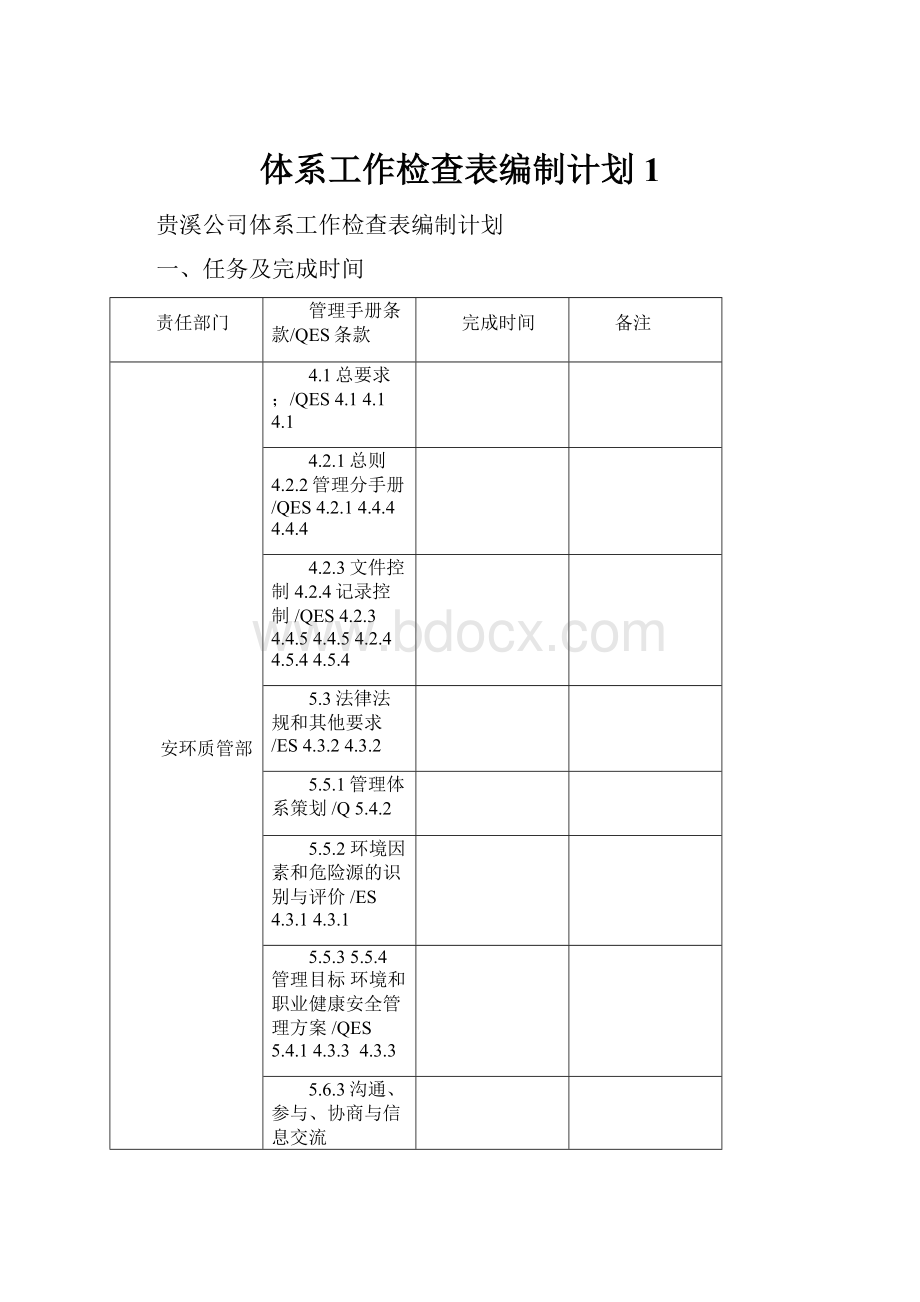 体系工作检查表编制计划1.docx_第1页