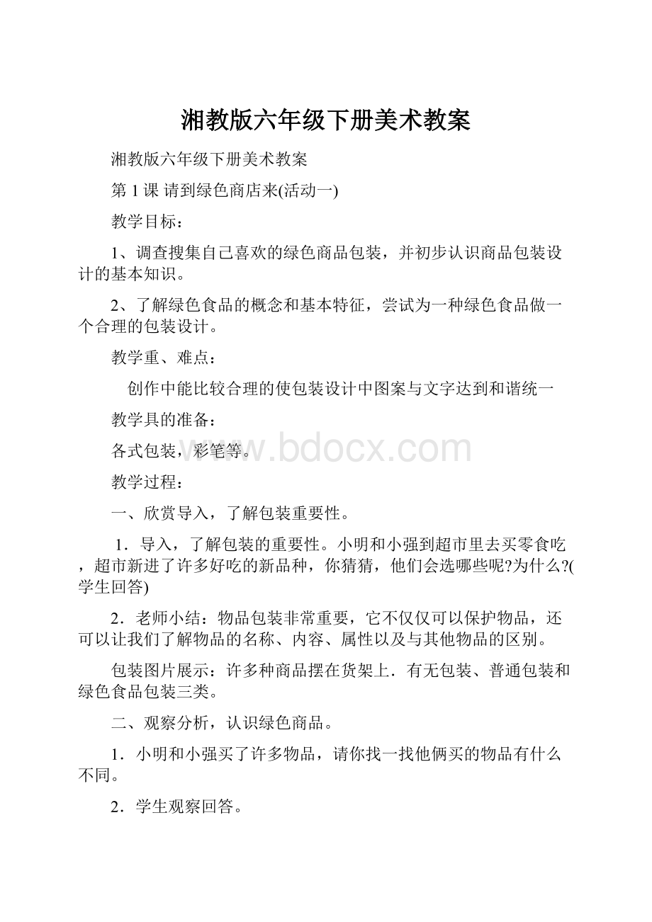 湘教版六年级下册美术教案.docx_第1页