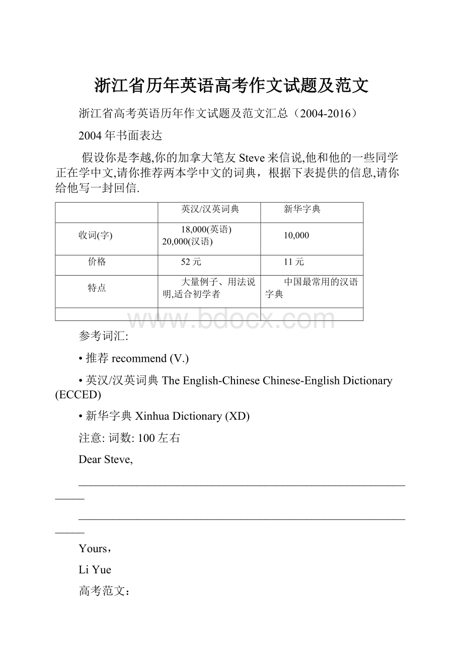 浙江省历年英语高考作文试题及范文Word文档格式.docx