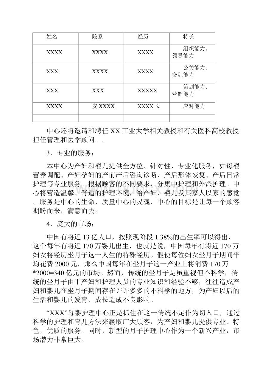 精选XX母婴护理中心投资经营项目商业计划书文档格式.docx_第2页