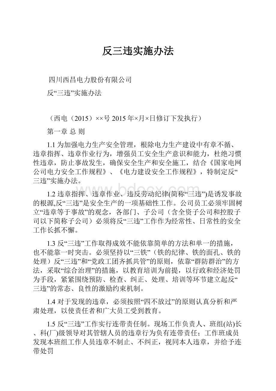 反三违实施办法Word文档格式.docx