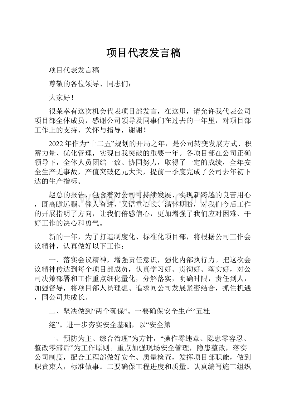 项目代表发言稿.docx_第1页