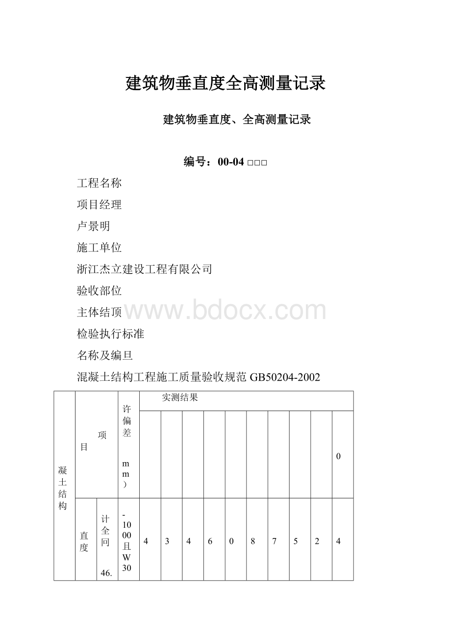 建筑物垂直度全高测量记录.docx_第1页