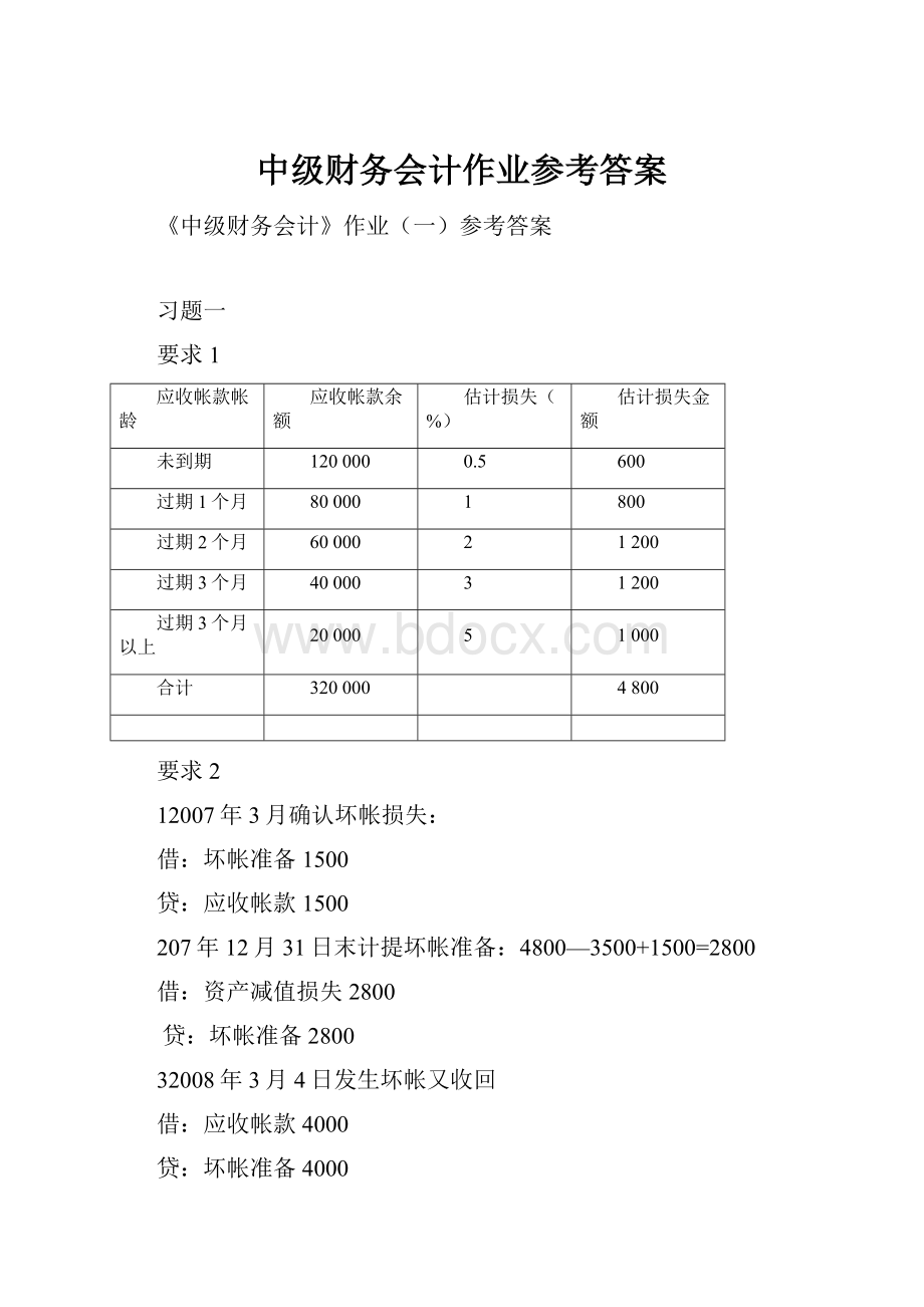 中级财务会计作业参考答案.docx_第1页