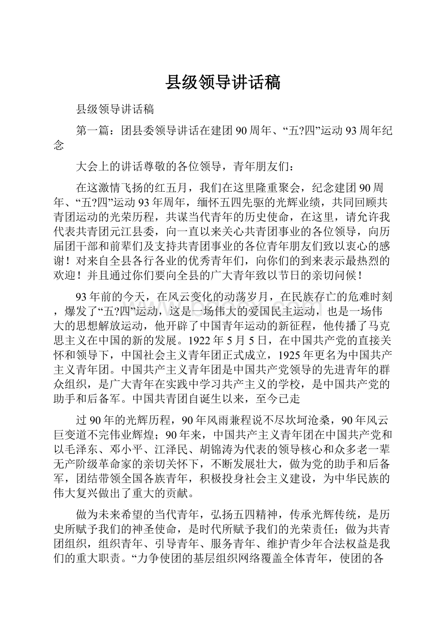 县级领导讲话稿Word文档格式.docx