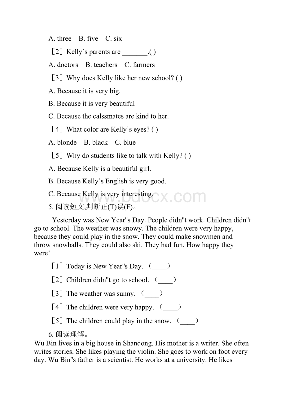 人教新起点六年级下册英语阅读理解真题Word下载.docx_第3页