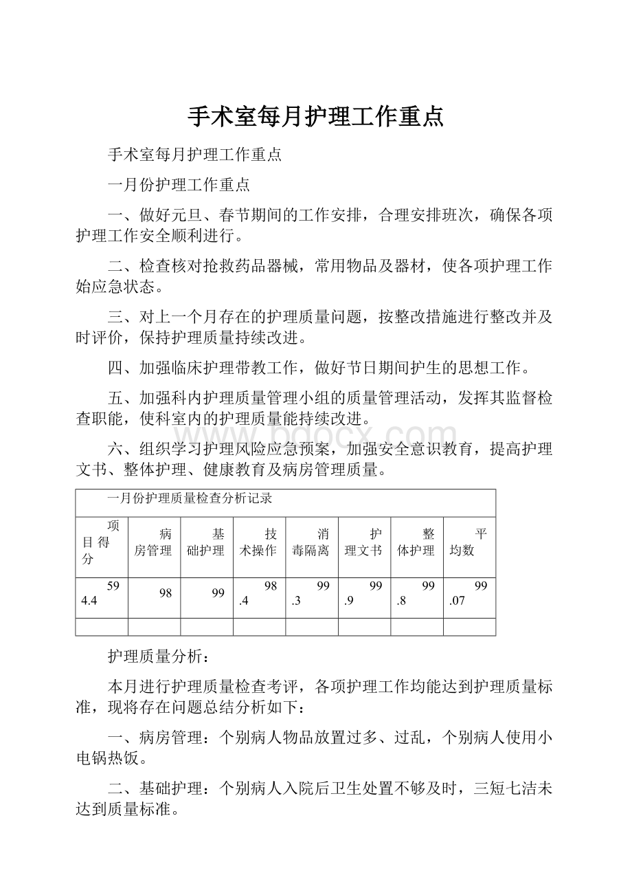 手术室每月护理工作重点.docx