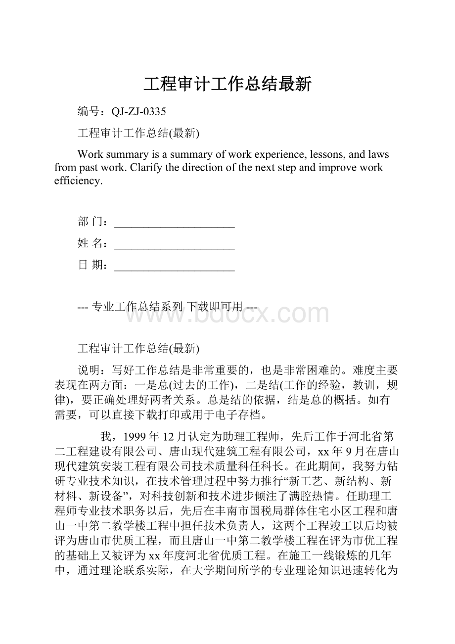 工程审计工作总结最新文档格式.docx