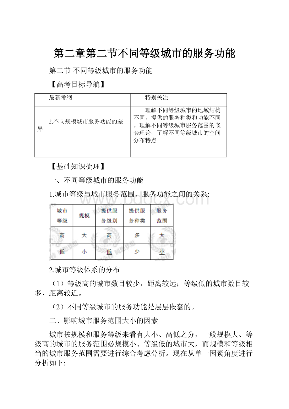 第二章第二节不同等级城市的服务功能Word文件下载.docx