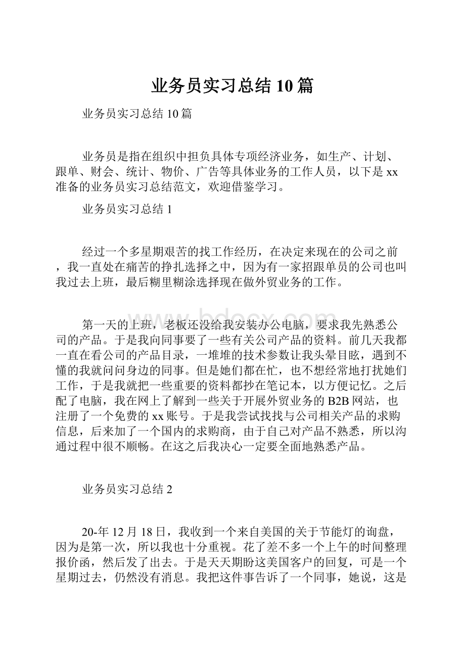 业务员实习总结10篇.docx_第1页