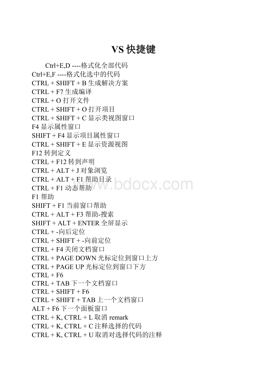 VS快捷键Word格式文档下载.docx