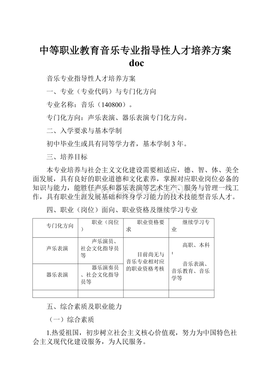 中等职业教育音乐专业指导性人才培养方案doc.docx_第1页