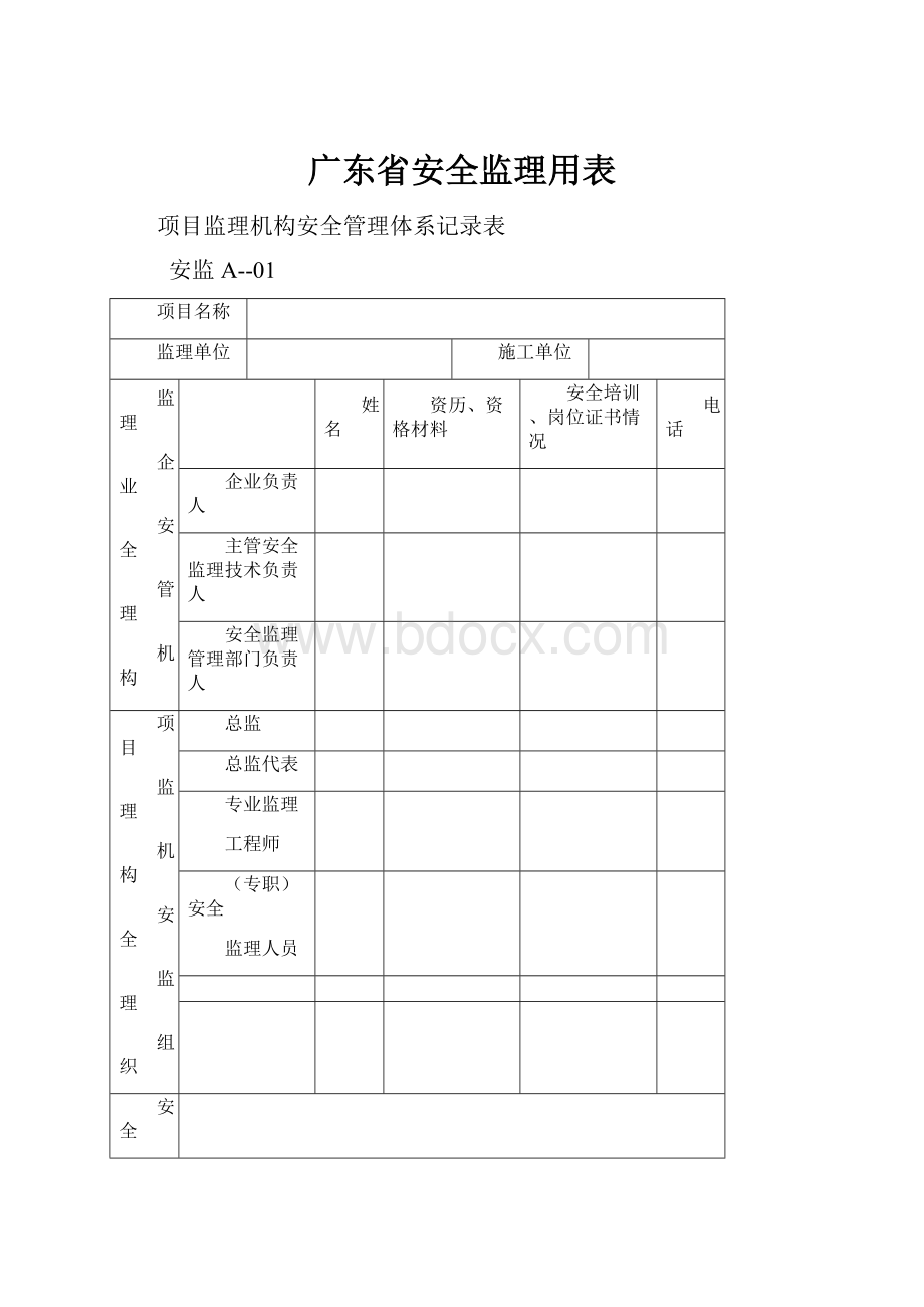 广东省安全监理用表Word文档格式.docx