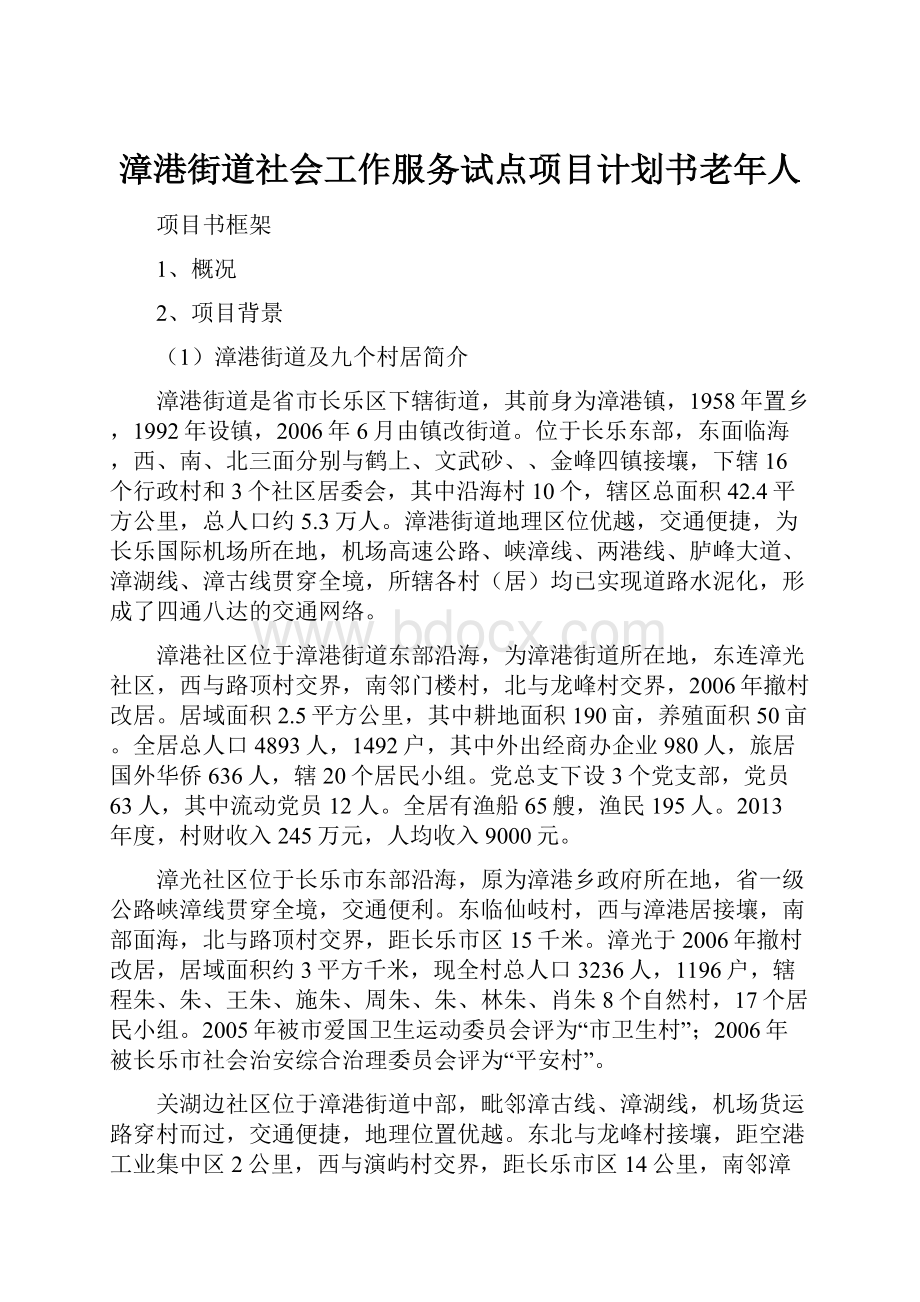 漳港街道社会工作服务试点项目计划书老年人Word格式文档下载.docx_第1页