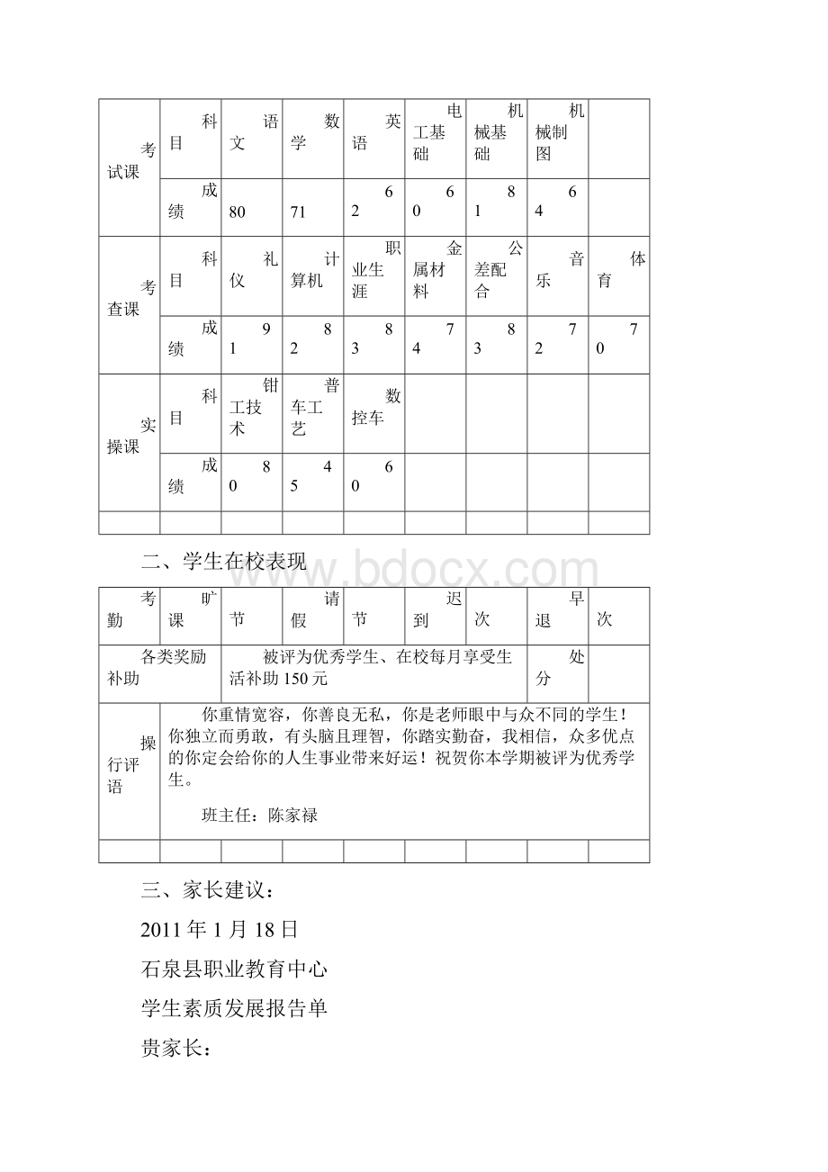 石泉县职业教育中心寒假学生素质报告单.docx_第3页