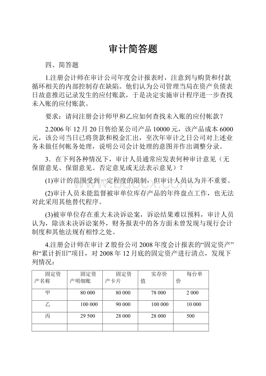 审计简答题Word格式文档下载.docx