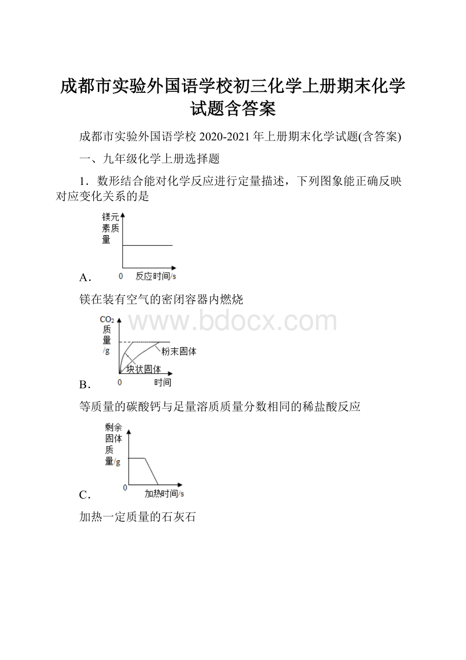 成都市实验外国语学校初三化学上册期末化学试题含答案.docx