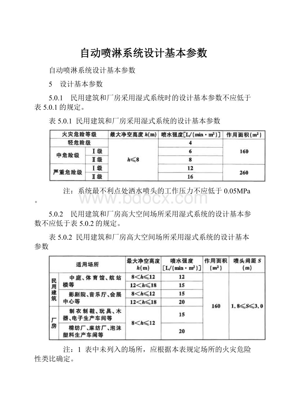 自动喷淋系统设计基本参数Word文档下载推荐.docx_第1页