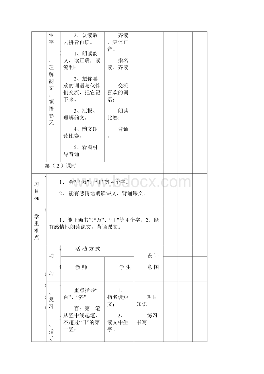 完整打印版小学一年级语文下册全册导教案表格式.docx_第3页