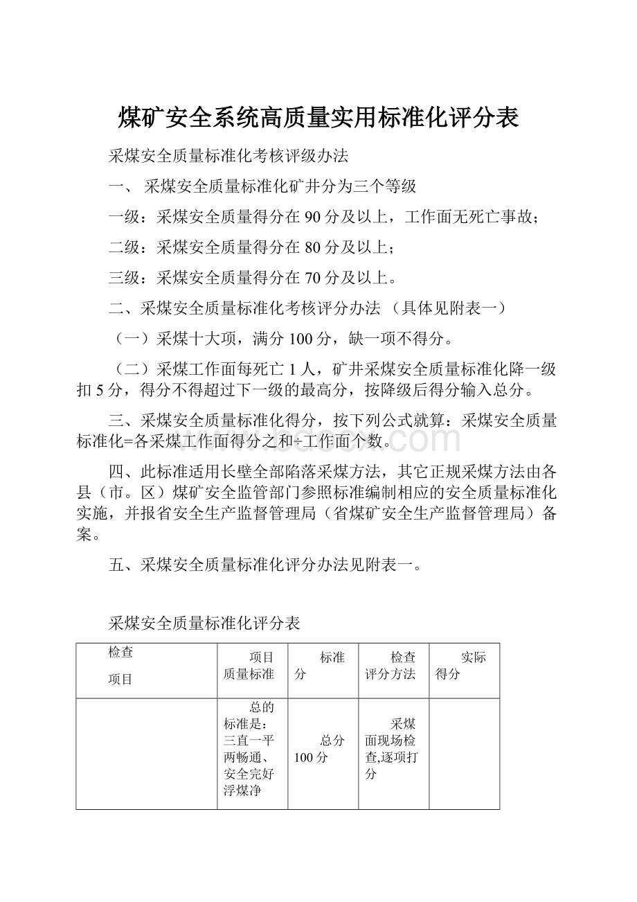 煤矿安全系统高质量实用标准化评分表Word文档格式.docx_第1页