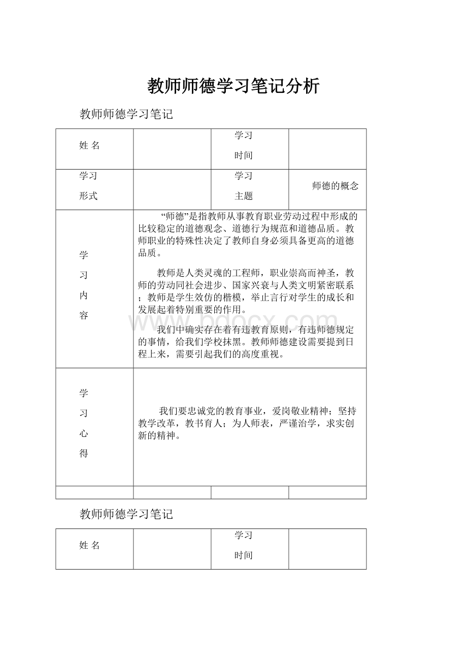 教师师德学习笔记分析.docx_第1页