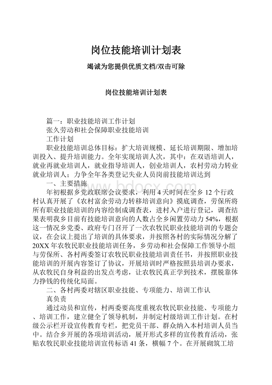 岗位技能培训计划表Word文档格式.docx_第1页