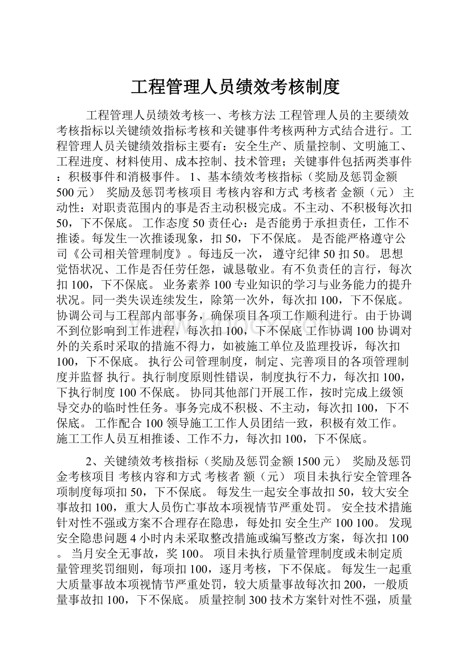 工程管理人员绩效考核制度.docx_第1页