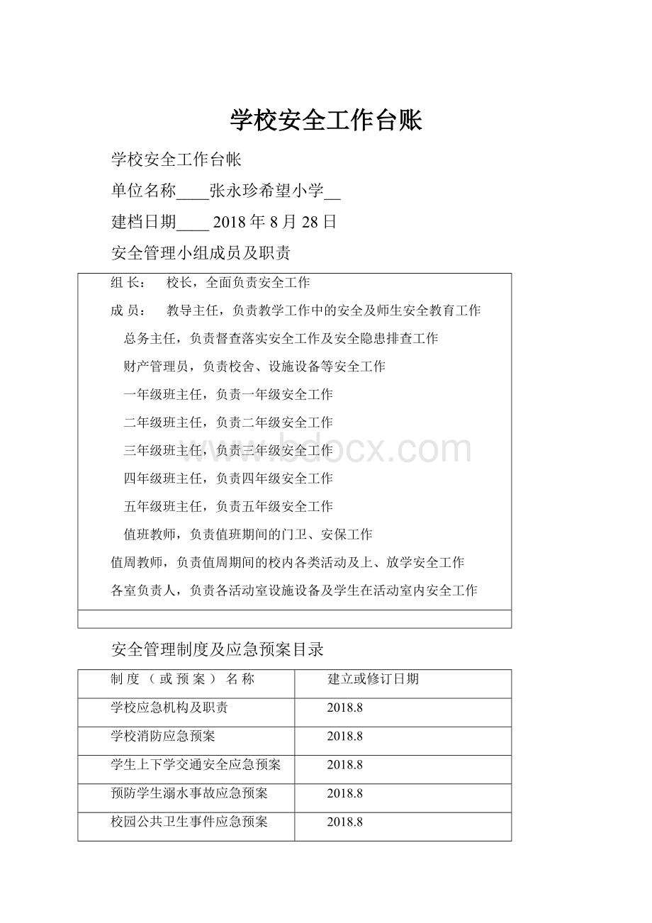 学校安全工作台账Word文件下载.docx