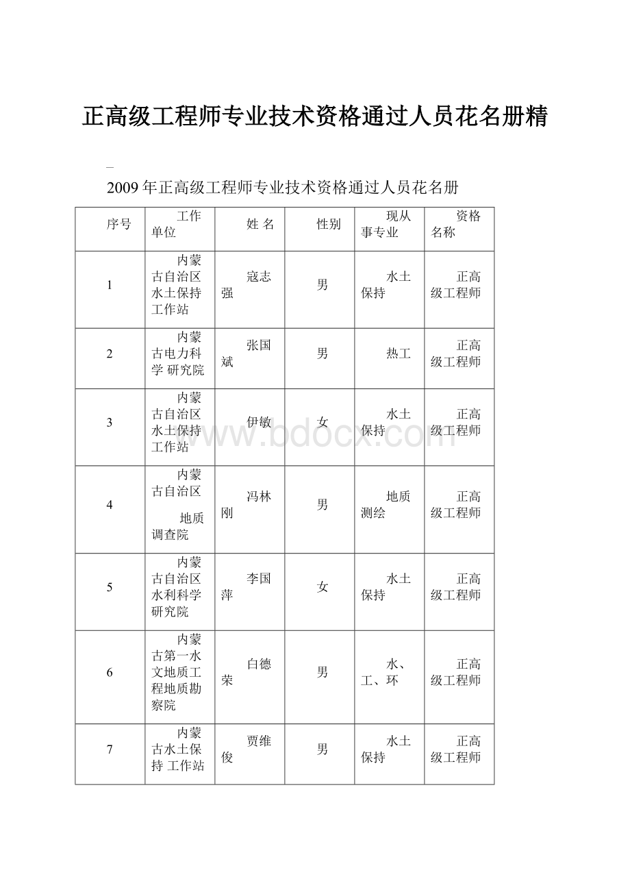 正高级工程师专业技术资格通过人员花名册精Word文档下载推荐.docx